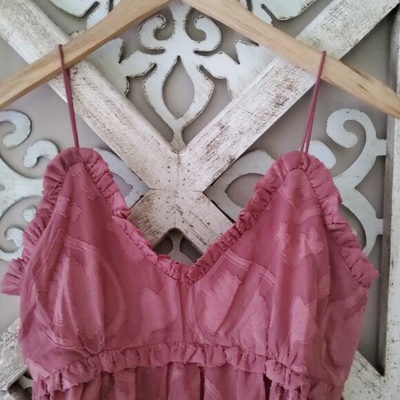 Fanco Women's Flowy Babydoll Button Back Ruffle Tank Top in Dusty Rose - Picture 9 of 16